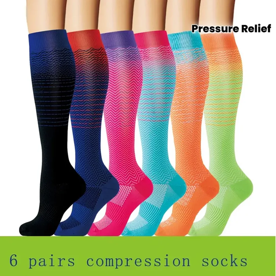 

6 pairs compression socks for men and women- for running, cycling, fitness and sports, vibrant outdoor running socks