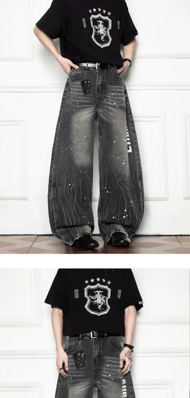 2025 Cyber Y2K Streetwear Tinte Brief Gedruckt Baggy Neue Jeans Hosen Für Männer Kleidung Harajuku Breite Bein Vintage Grau Lange Hosen – Detail 8