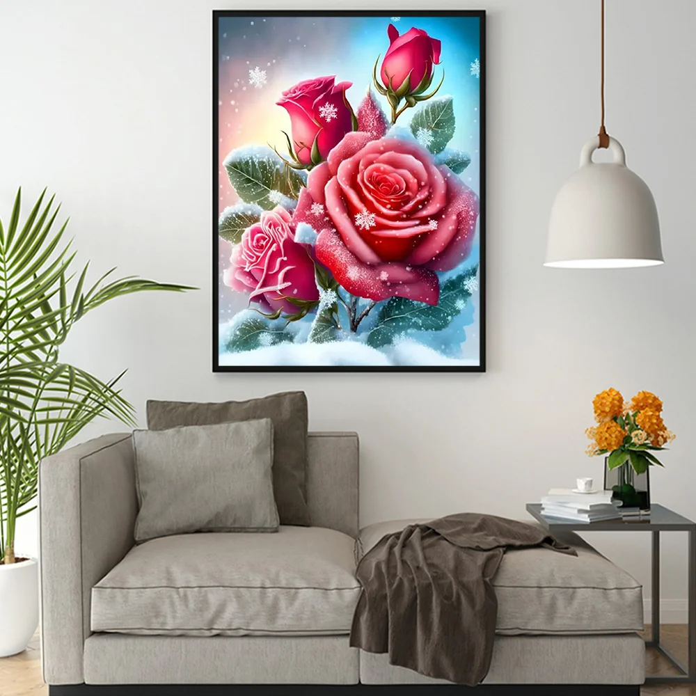 Evershine New Arrival Diamond Painting Red Rose Flower Needlework Diamond Embroidery Winter Mosaic Child Gift