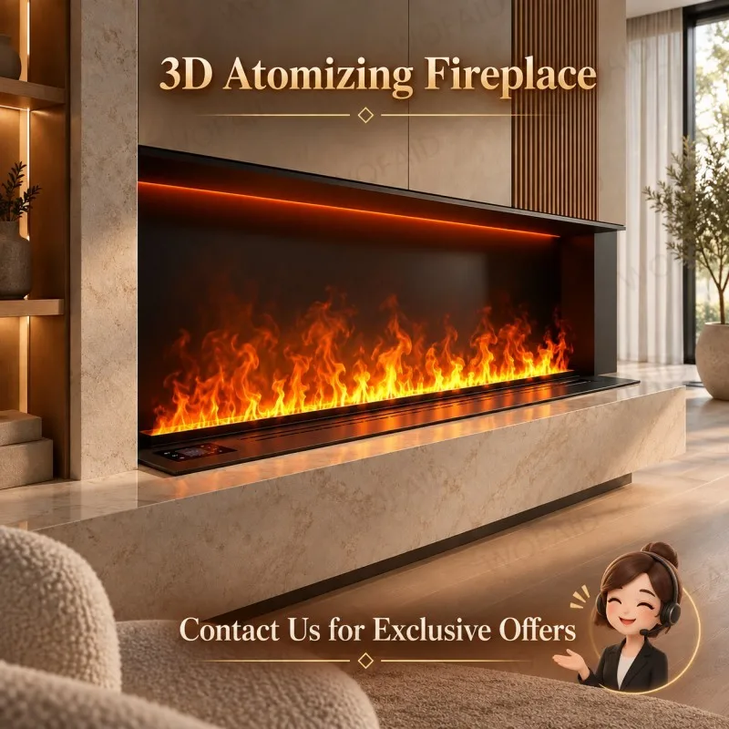 Smart 3D Water Vapor Electric Fire Place Plug-in LED Realistic Mist Flame APP Control for Living Room Media Wall Home Decor
