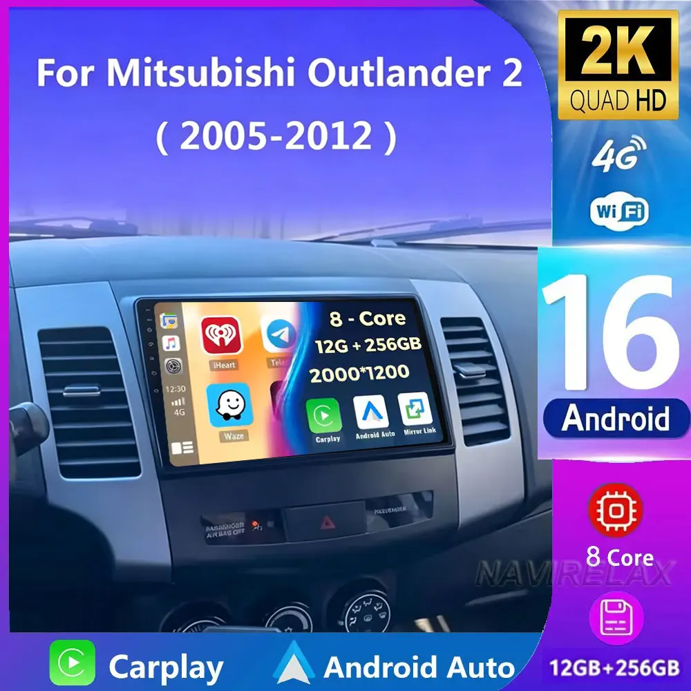 Android 16 For Mitsubishi Outlander xl 2 2005-2012 For Citroen C-Crosser For Peugeot 4007 2007-2013 Car Radio Multimedia Player