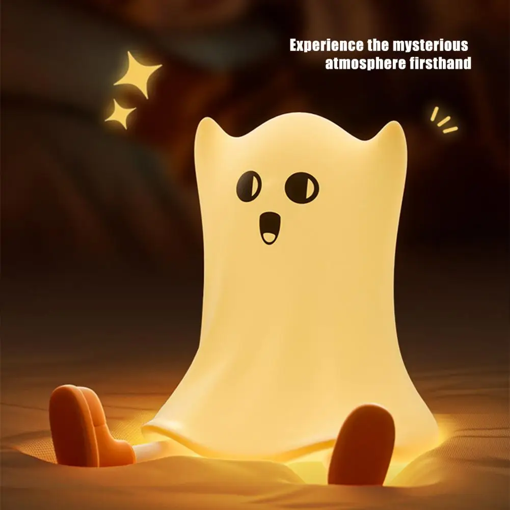 Soft Glow Night Light Halloween Ghost Shaped Silicone Bedside Lamp with Touch Control Soft Glow for Water-resistant Decoration