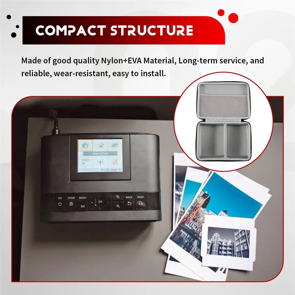 L70A Hard Case for Canon SELPHY CP1300 / CP1500 / CP1200 Wireless Compact Photo Printer Waterproof Carrying Storage Bag view 6