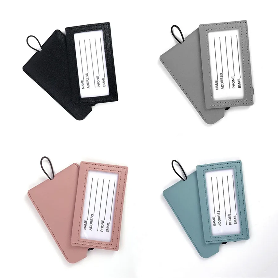 4PCS/Set PU Leather Luggage Tags Suitcase Name Tags Travel Accessories Baggage Tag Boarding Tag Name ID Labels