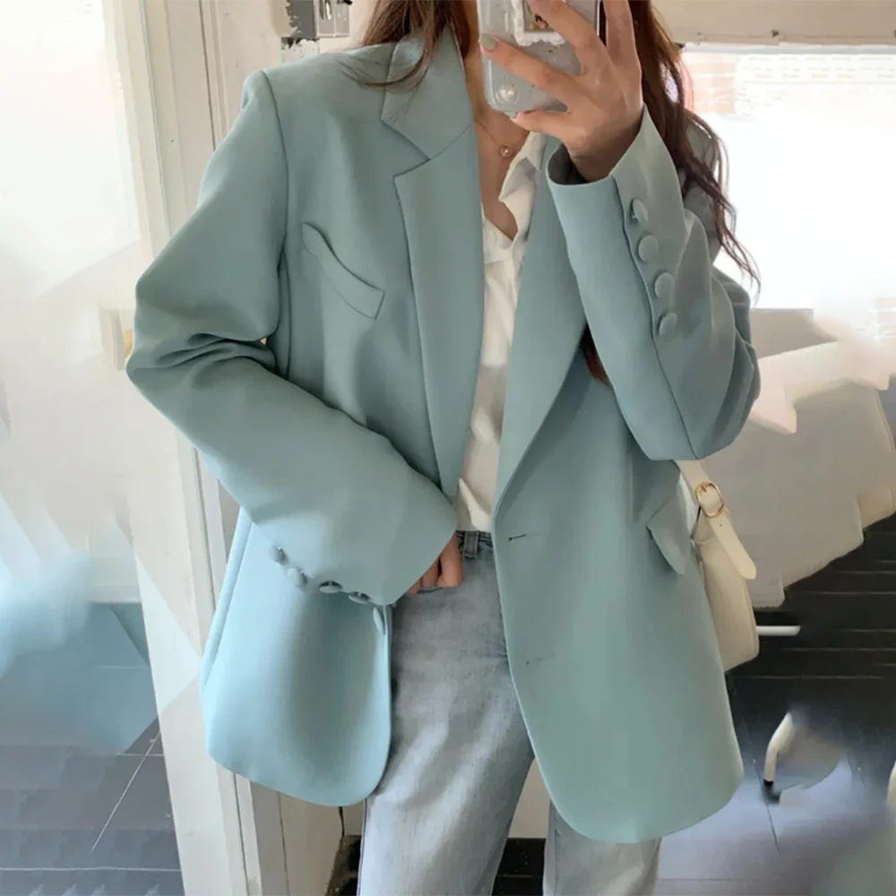 

2023 Spring Solid Women's Suit Jacket Single-Breasted Loose Casual Blazer Office Ladies Female Outwear Business пиджак женский