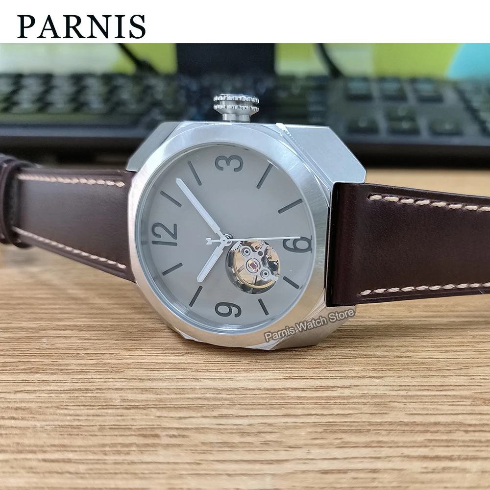 

Parnis 40mm Automatic Movement Men's Mechanical Watch Octagonal Case Gray Dial Wristwatch