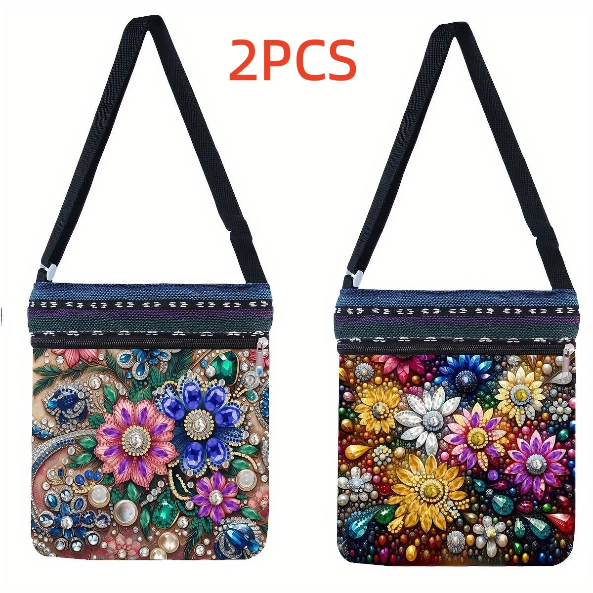 2-Piece Diamond Painting kit Messenger bag floral Pattern canvas Material can be used as Household items Storage, Holiday gifts