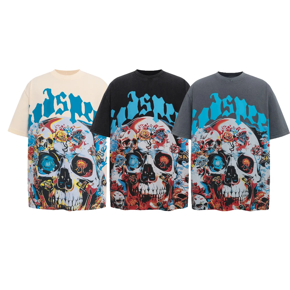 

Y2k Men's Clothing Street Style Skulls Graphic T Shirts Oversized Cotton Vintage Short Sleeve Tee Street Wear New in Tops & Tees