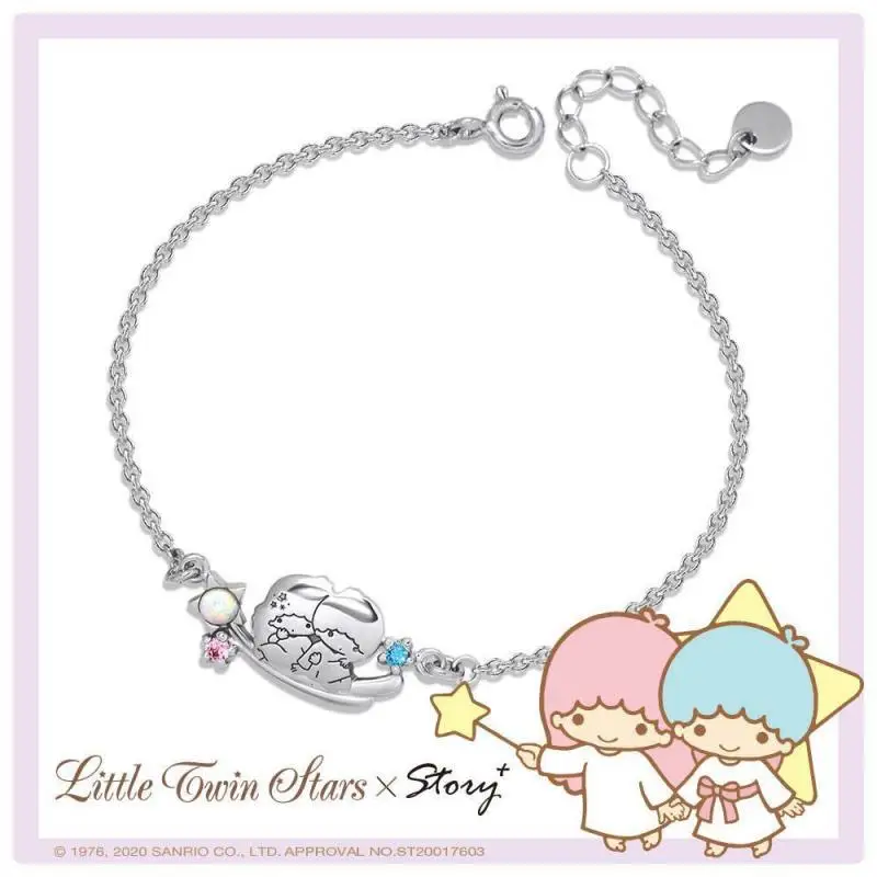 Kawaii Little Twin Stars Wishing Rings Sanrioed Silver Necklace Kikilala Meteor Star Fragment Earrings Bracelet Pendent Jewelry