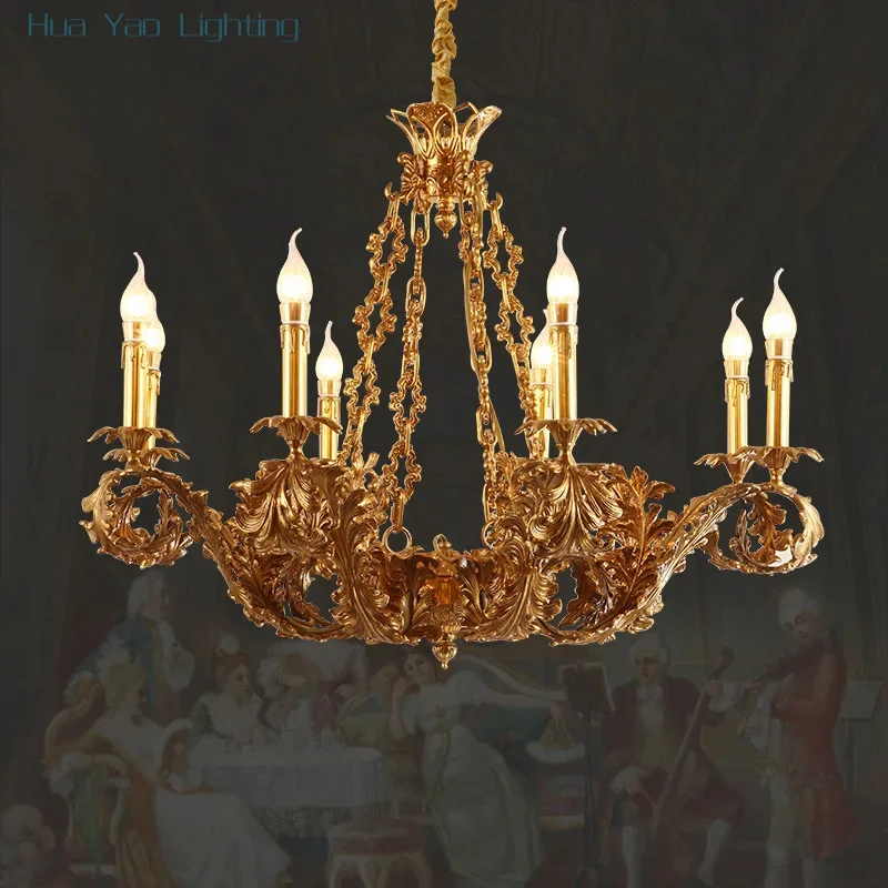 French Classic Luxury Baroque Light Led Antique Brass Indoor Lighting Chandelier
