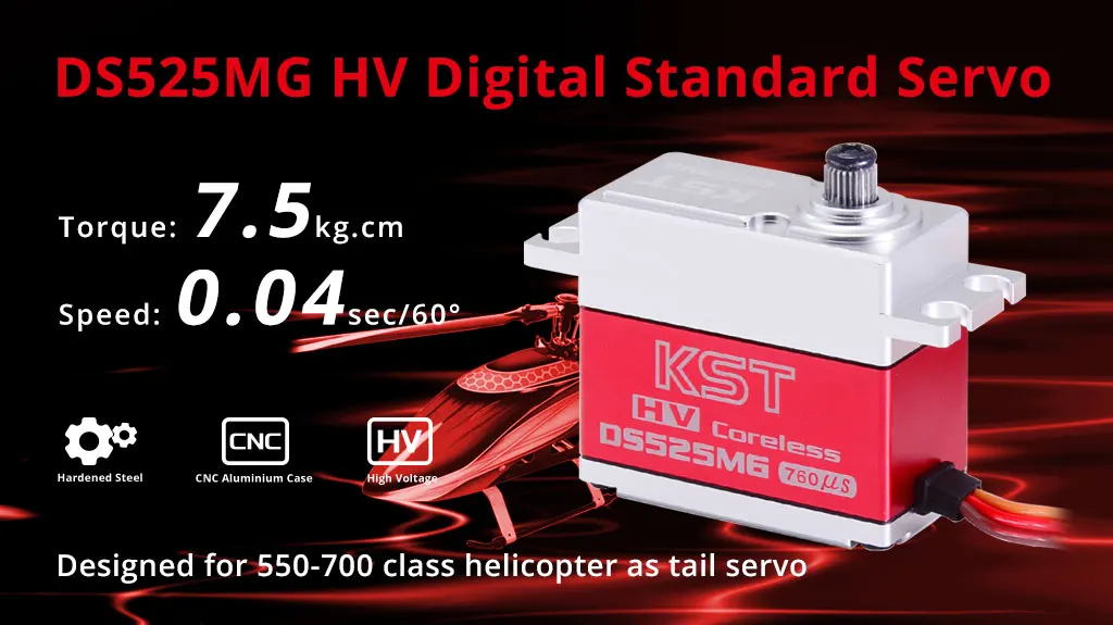 KST DS525MG 8,4V 7,5kg 0,04sek HV Digitaler Metallgetriebe-Kernlos-Servomotor – Detail 1