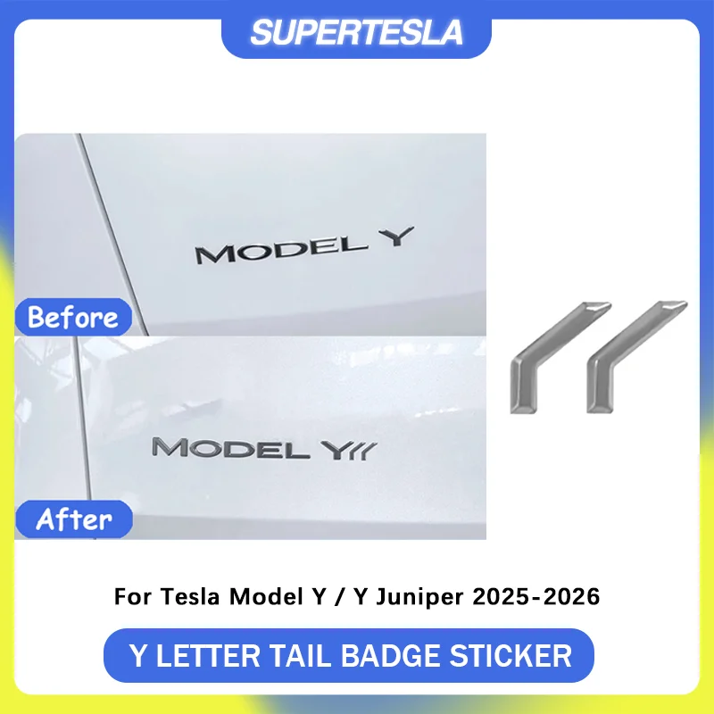 

For Tesla Model Y Juniper 2025-2026 ABS 3D Y Letter Logo Matte Silver Rear Trunk Badge Sticker Decal Auto Accessories