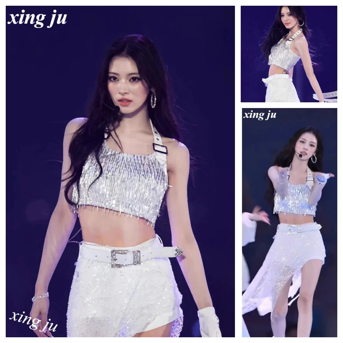 Xing Ju Korean Jazz Dancer Costume Singer Halter Sequins Tassel Tops See-Through Tight Shorts Women Kpop Stage Performance Wear