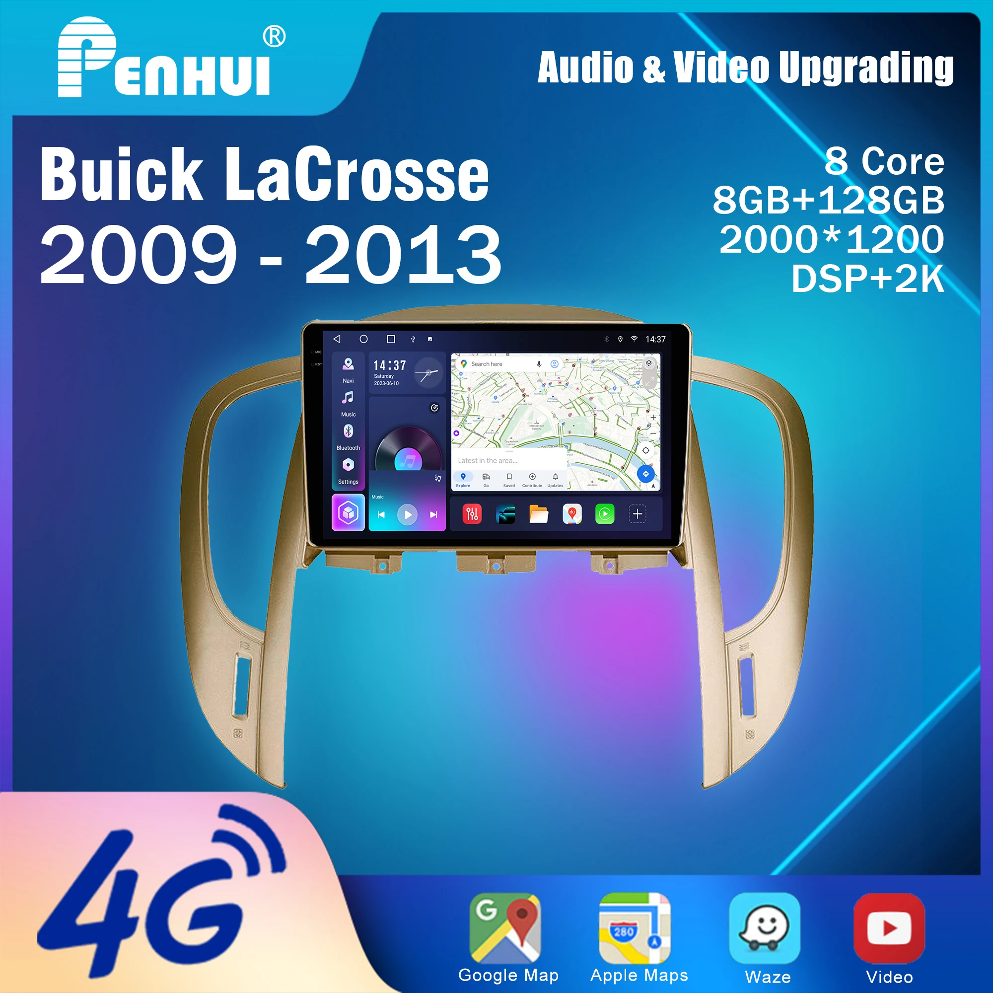 Penhui Android Car DVD Player 2 Din for Buick LaCrosse 2009 - 2013 Multimedia Screen with DSP, Bluetooth, Audio & CarPlay