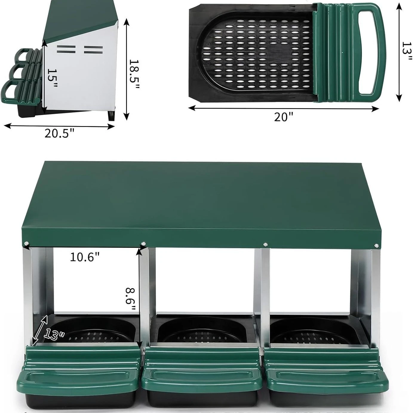 Coop, Metal Roll Out Three Compartments With Perch Cover Chicken Nest Box