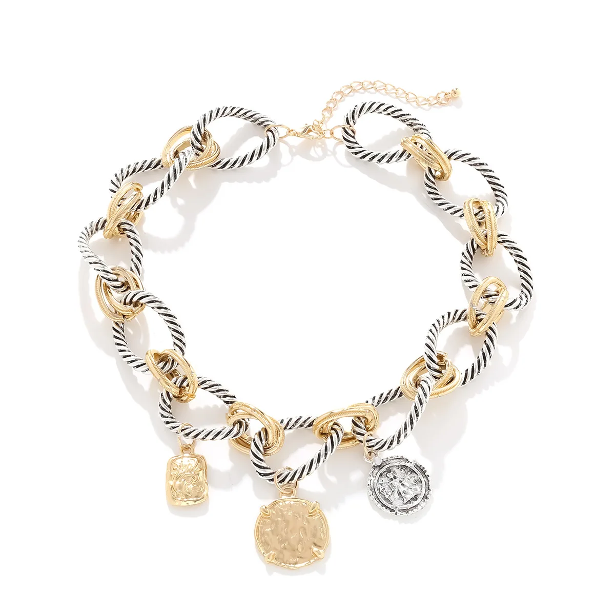 

ZAAA Vintage Metal Chains Round Coin Pendant Necklaces for Women Fashion Jewelry Neck Accessories