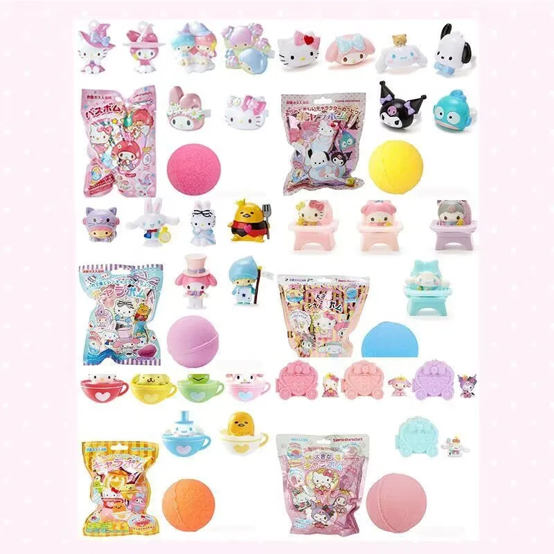 Bandai-pelota de baño Original Sanrio Cinnamoroll Melody para niños, sales de baño, cajas de persianas, juguetes, adornos, figuras de acción enviadas al azar
