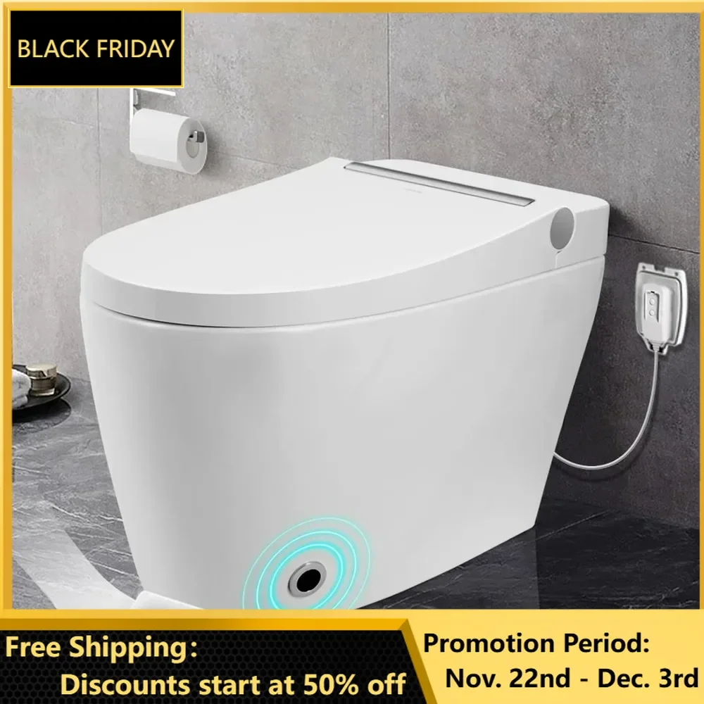 Smart Toilet, Automatic Flush Tankless Toilet without Bidet and Foot sensor Flush, Power Outage Flushing, Toilet Smart