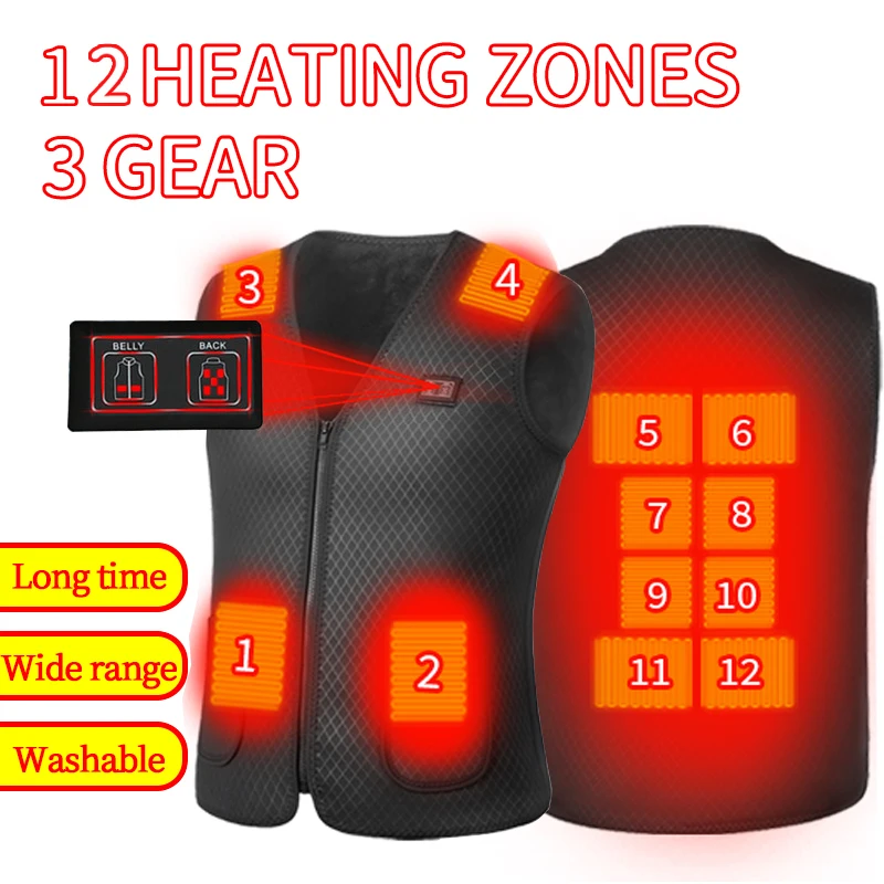 

7/12 Places Heated Vest Electric Heating Vest Heating Clothes Charging Heating Winter Heating Vest Intelligent Warm Vest