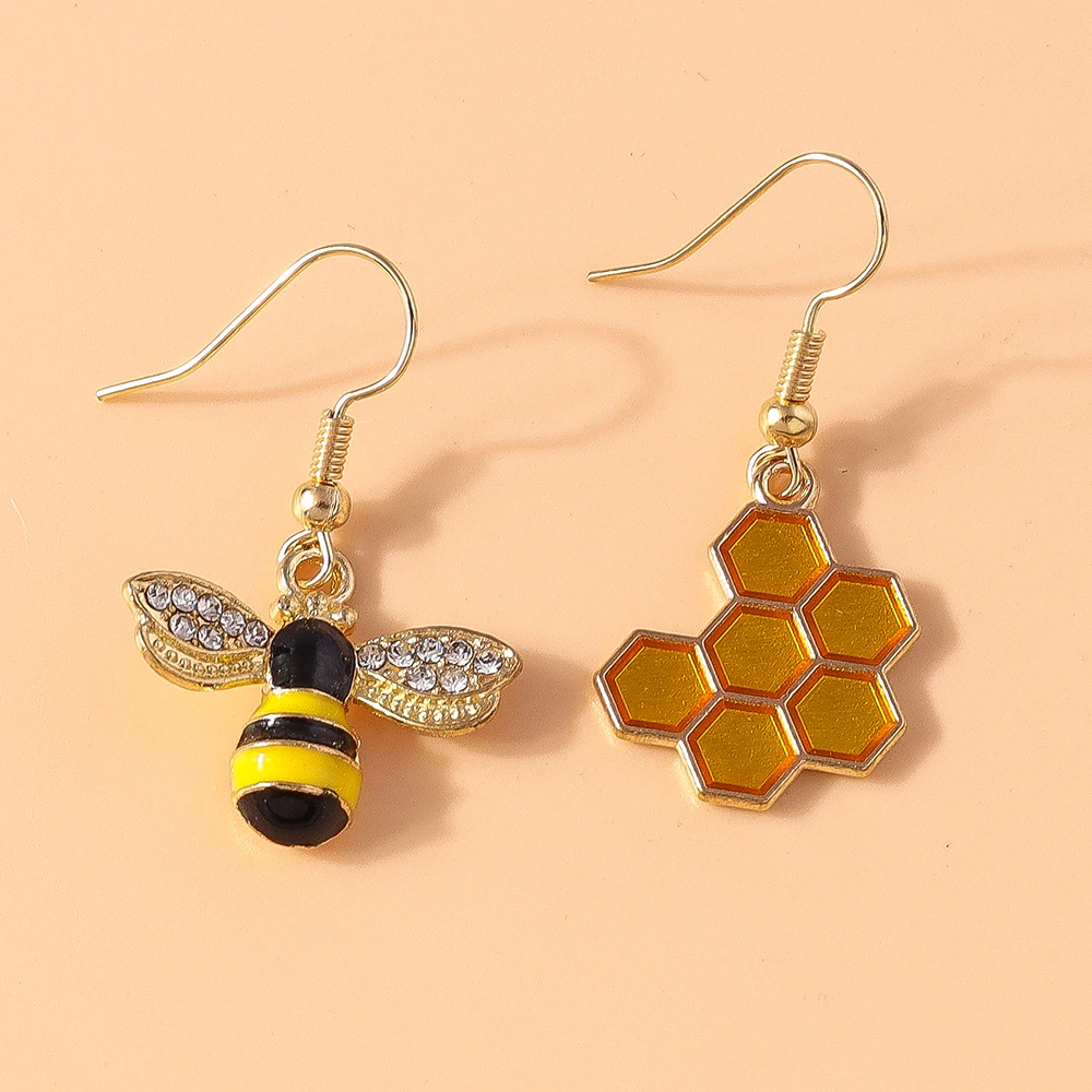 Aihua Niedliche Emaille-Insekten-Ohrringe, Gelbe Bienen-Ohrringe für Damen, Einfache Modische Casual Waben-Honigbienen-Anhänger-Ohrringe – Detail 5