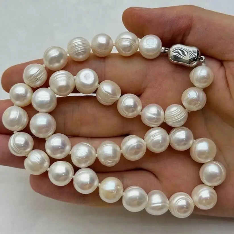 

elegant 11-12mm 10-11mm south sea baroque white pearl necklace 18inch 925s