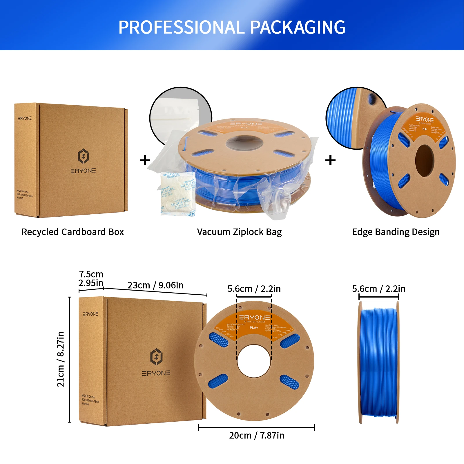 ERYONE PLA Plus Filament 1kg (2.2lbs) 1.75mm 3D Printer Filament PLA Plus New Arrival Roll ±0.03mm Fast Shipping