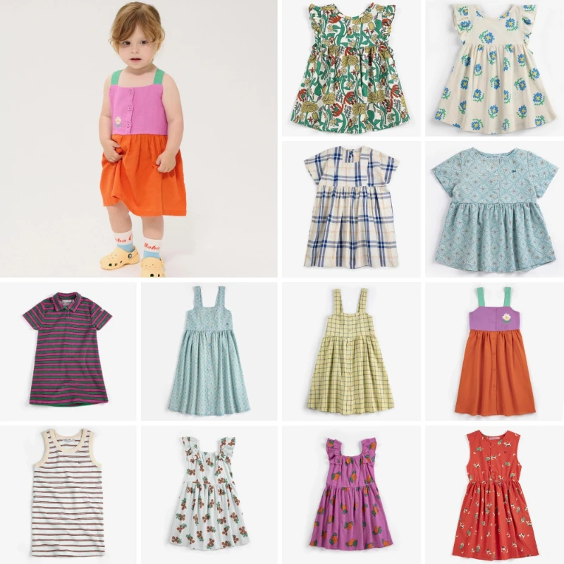 26BC Spring/Summer Girls' Printed Dress - Children Holiday Casual Striped Dress