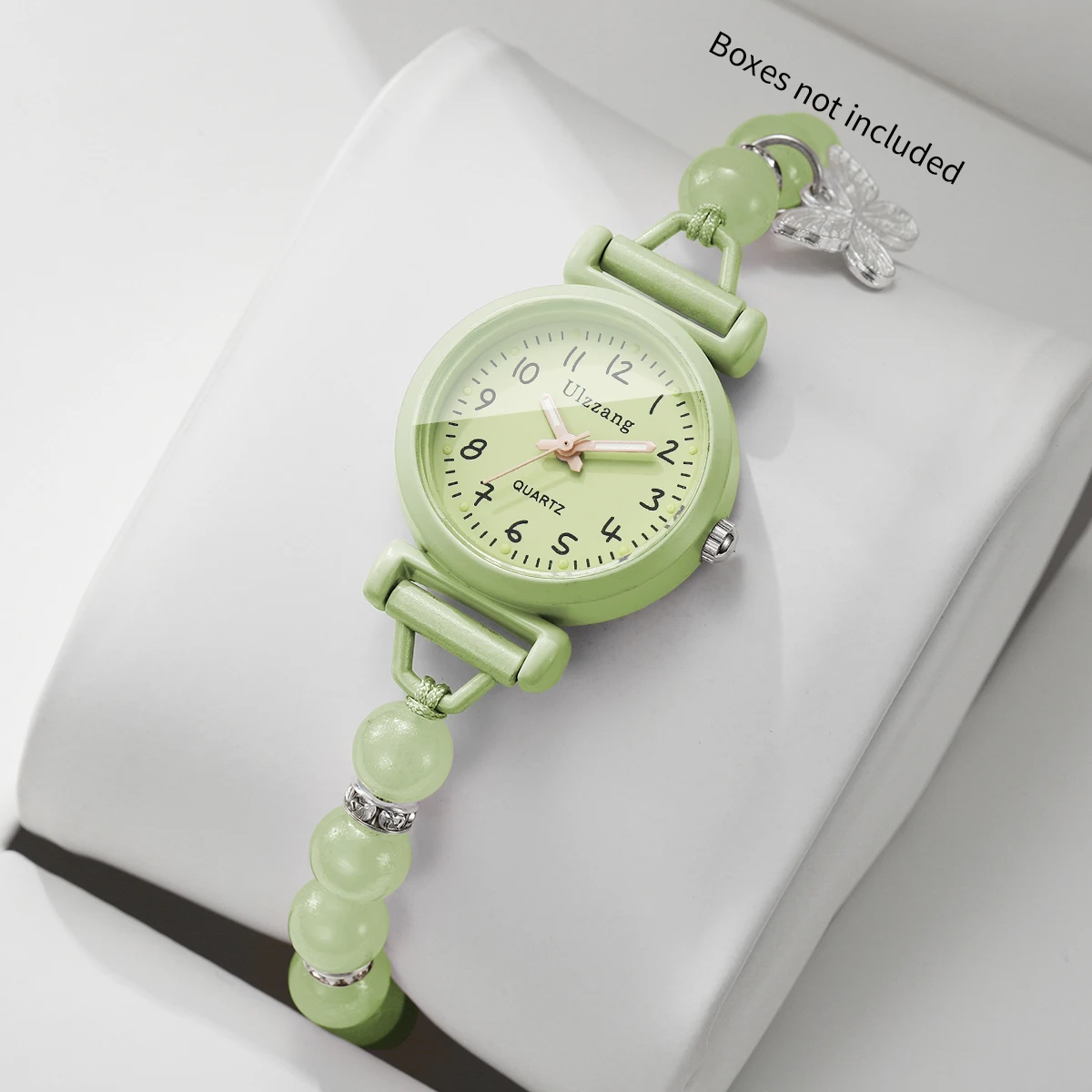 Fashion Arabic Dial Women Watches Beads Strap Quartz Wristwatch with Butterfly Pendant Girls Students Clock Gift (Without Box)