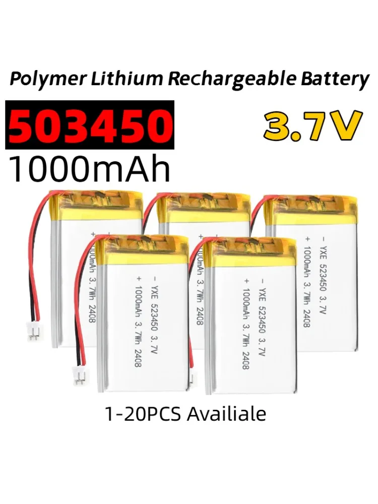 503450 3.7V 1000mAh Akumulator litowo-polimerowy z wtyczką JST PH2.0, o dużej pojemności, do kamery, nawigacji GPS, MP5, zestawu słuchawkowego — 2