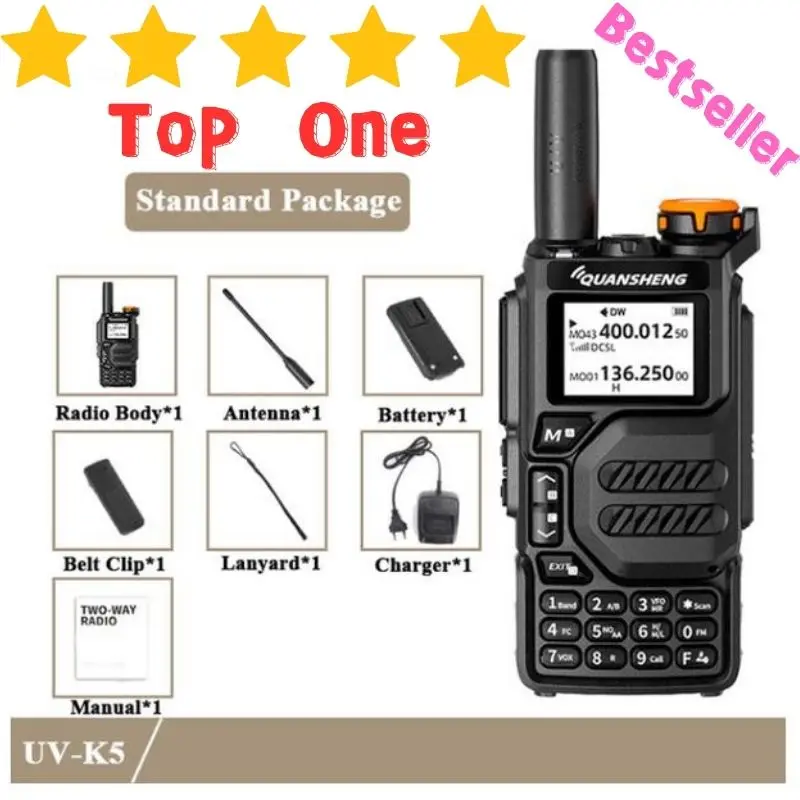 

Quansheng UV-K5 Walkie Talkie 50-600MHz Full Band Receiving USBC Charge Air Band FM 5W DTMF Scrambler NOAA Channel Wireless Copy