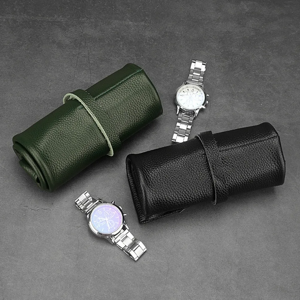 6 Slots Watch Storage Bag Black Leather Soft Lining Watch Storage Box Scratch Resistant Solid Color Wristwatch Storage Bag