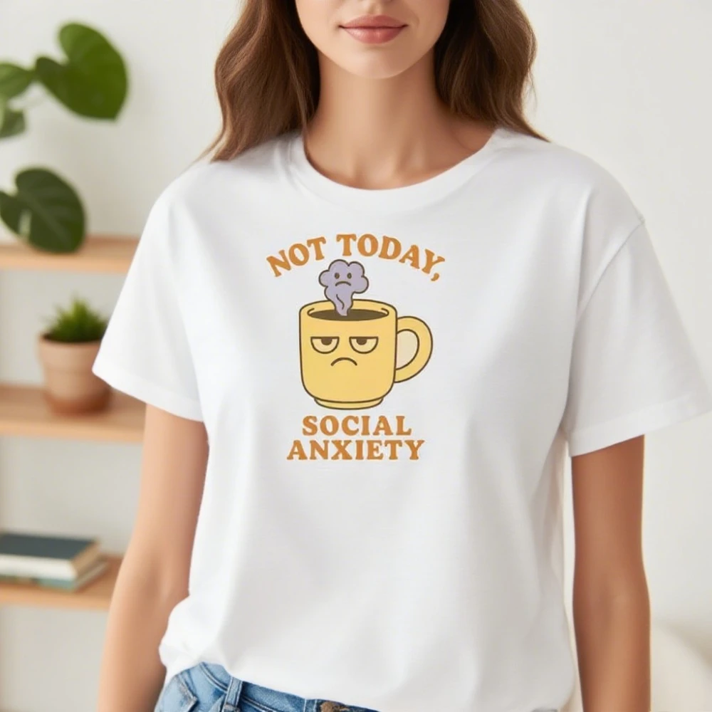 Not Today Social Anxiety T-Shirt Funny Introvert Pastel Unisex Tee Unhappy Mug Coffee Graphic Printed Tshirt Roupas Feminina