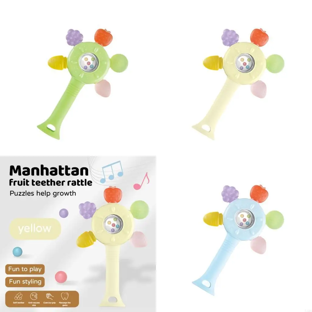 

54DA Infant Sensory Rattle Teether Silicone Teething Toy For Fine Motor Skill Development And Teeth Relief Soothing Toy
