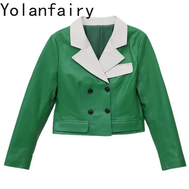 YOLANFAIRY Real Sheepskin Coat Short 2026 Autumn New Genuine Leather Jacket Women Long Sleeve Fashion Top Coat Jaqueta Couro