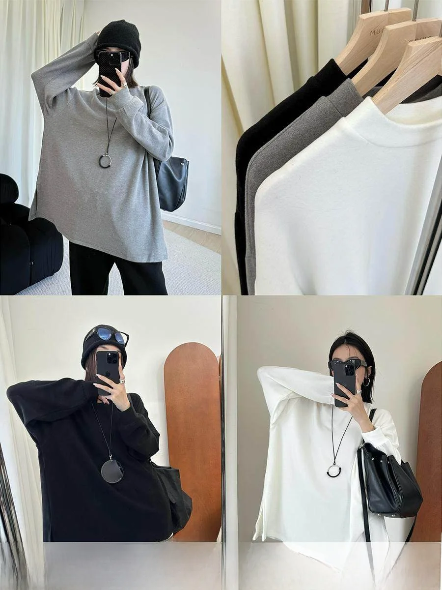 

Мягкая двусторонняя футболка Fce Long Sve Brued MUCCHIC с разрезом по бокам, круглый Ne, средней длины, регенерированное целлюлозное волокно, хлопок