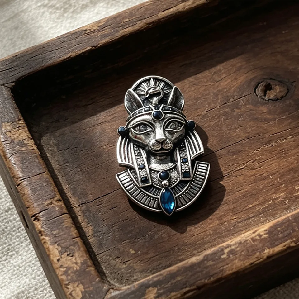 Broche de revers, accessoire de cosplay de Bastet pour Halloween médiéval, finition vieillie, style égyptien vintage, pour carnaval, fête, adulte, unisexe, cadeau.