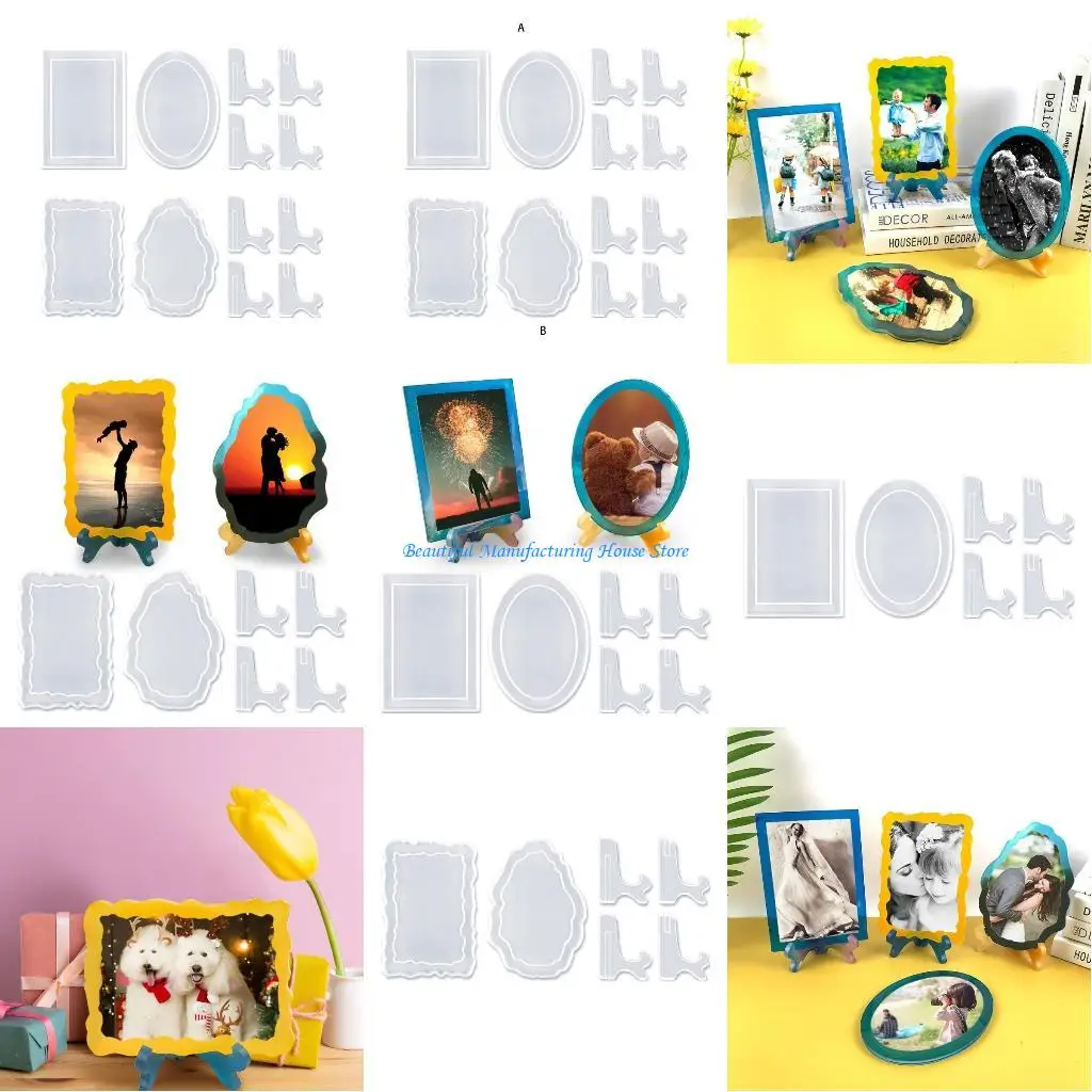 

E56A Photo Frame Resin Silicone Mold Rectangle & Oval Epoxy Casting Mould Jewelry Making Tools for DIY Craft Home Decoration