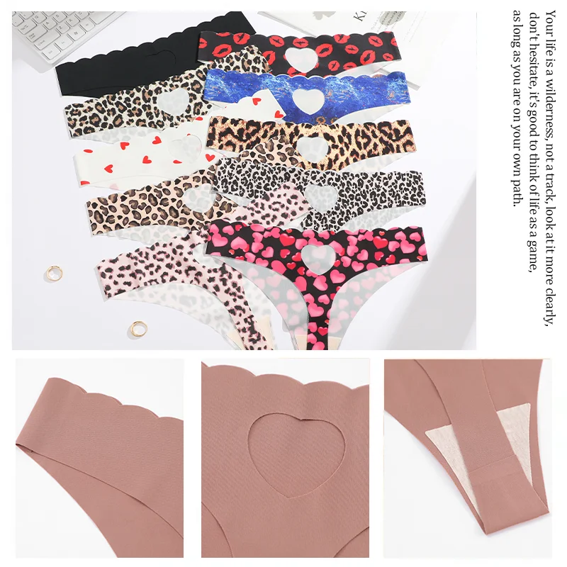 4 pièces/ensemble tongs sans couture pour femmes été coeur creux culotte douce femme mode sous-vêtements intimes couvrant les hanches respirant Sexy