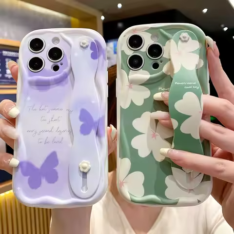 Wrist Strap Case For Samsung S25 S24 S23 S22 Plus Ultra S21 S20 FE A55 54 35 15 52 53 73 25 Butterfly Flower Phone Holder Cover