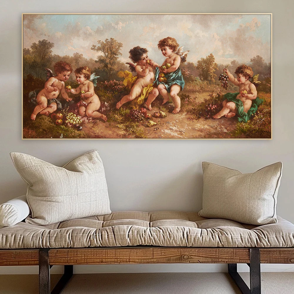 Cherubs Tasting Fruit Canvas Painting Print Wall Art Home Decor Items Illustration Canvas Poster
