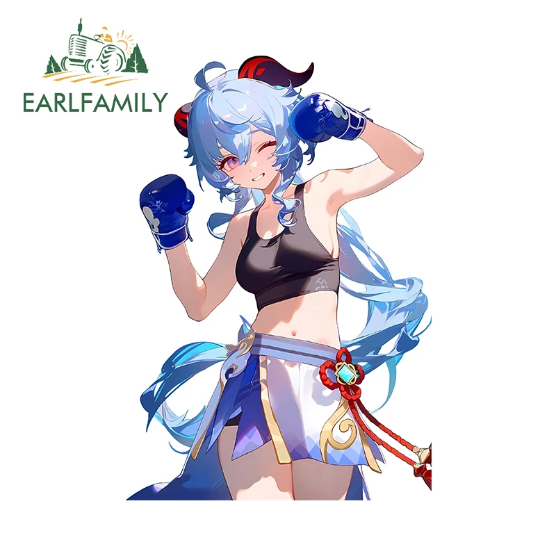 EARLFAMILY 13cm × 10cm Ganyu Genshin Impact Boxer Design Car Stickers Chibi Cartoon Girl Style Decoration Waterproof Car Gadget