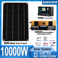 SOECOPO 10000W Solar System Complete Kit Dual 12V 24V To 110V 220V Inverter 100A Controller 800W Panel Off-Grid for Home/Camping