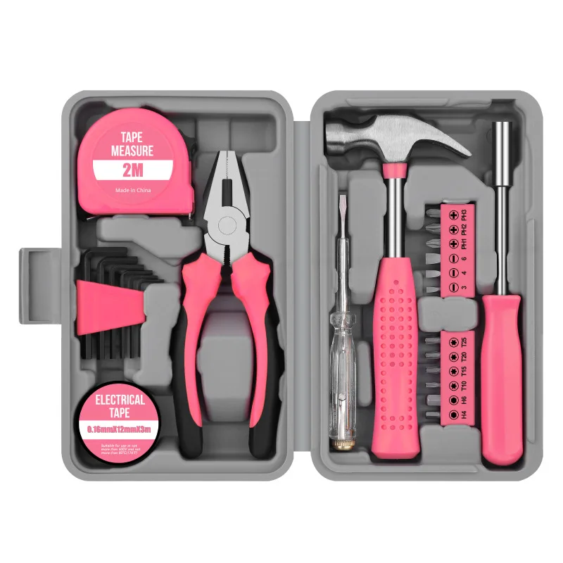 13/15/18/19/24PCs Pink DIY Tool Kit with Electric Pen & CR-V Steel - Home Maintenance Hand Tools Set for Women &amp Car Care