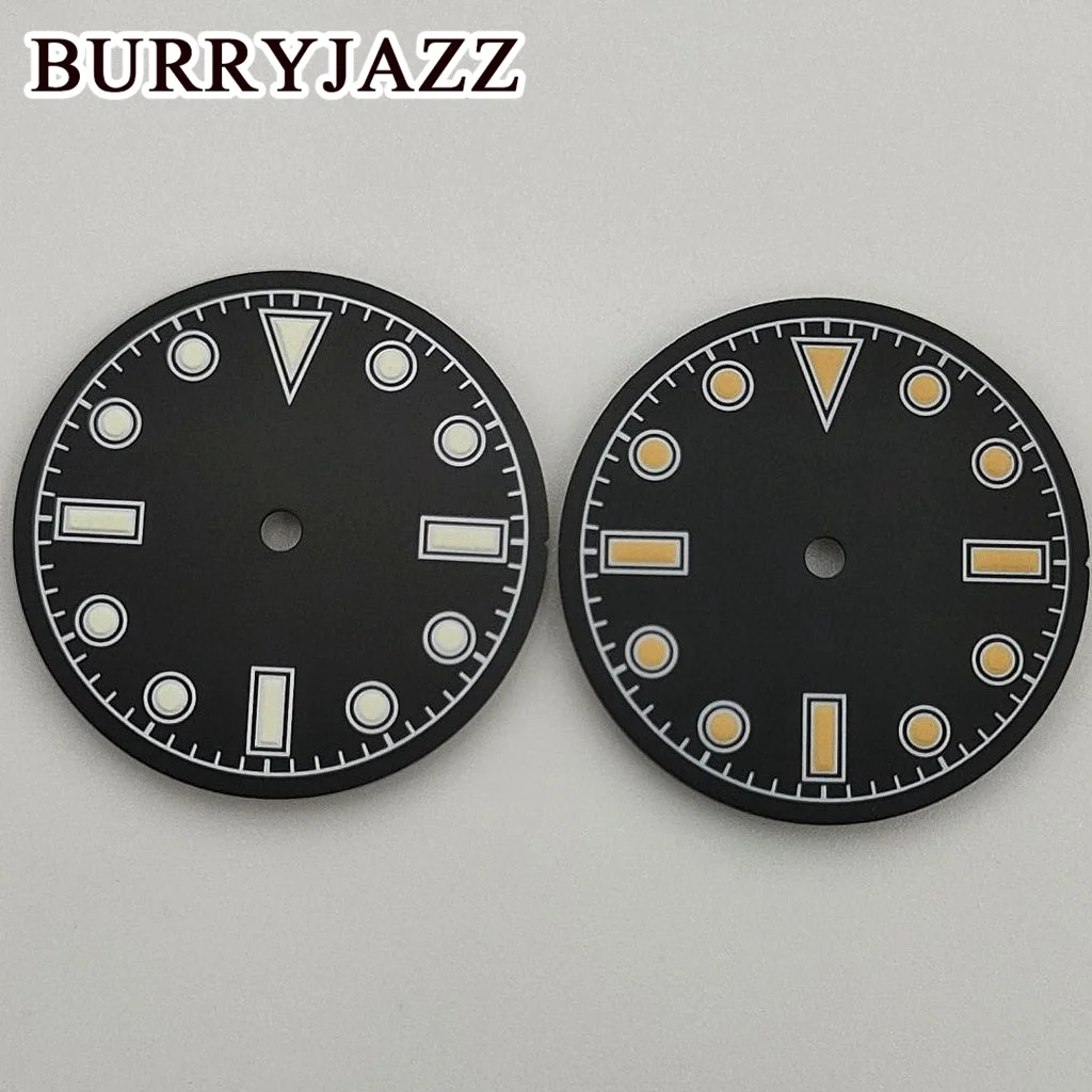 BURRYJAZZ 28.5mm No Logo NH35 NH36 Watch Dials Black Dial Green Luminous Fit 3 O'clock 3.8 O'clock Case Crown