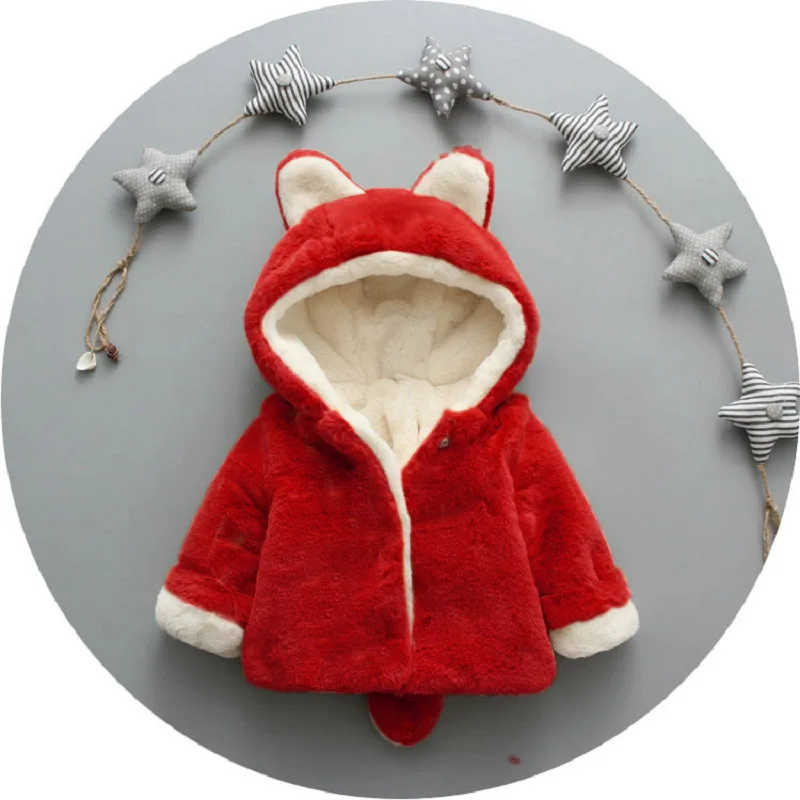 Fur Coat Children Girl Boy Autumn Winter New Solid Color Hooded with Tail Heavyweight Warm Sweet Versatile Fashion Casual