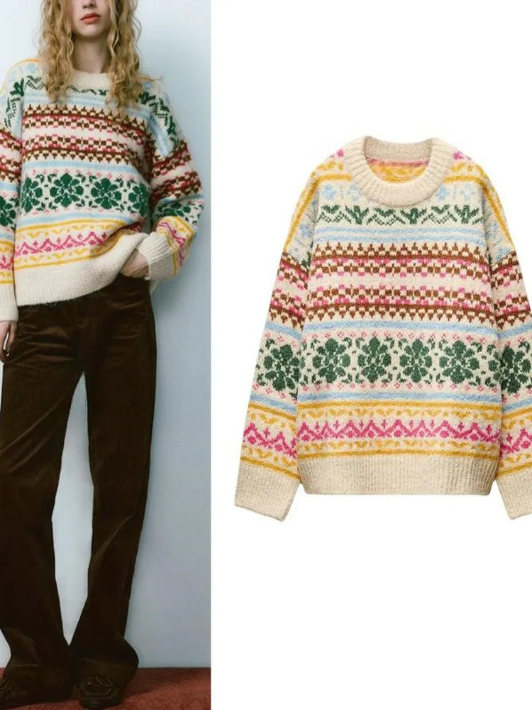 

Свободный длинный светящийся круглый вязаный свитер цвета блузки с цветочной вышивкой, осень-зима, новый женский мягкий модный топ