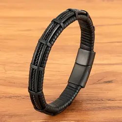 XQNI Stainless Steel Leather Bracelet For Mens Chain Charm Jewelry Magnetic Clasp Bangle for Dad Boyfriend Lover Birthday Gifts