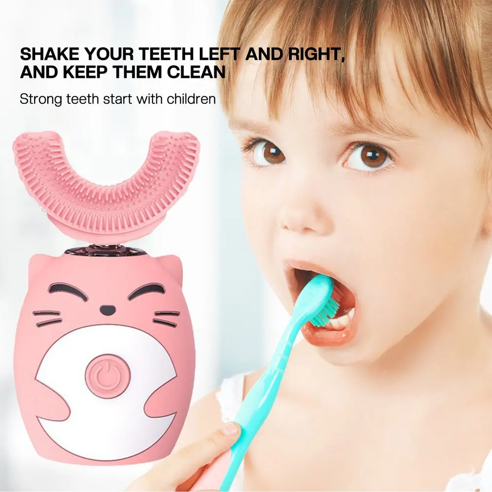 Electric Toothbrush for Kids U-shaped Smart 360 Degrees Silicon Automatic Ultrasonic Teeth Tooth Brush Cute Cartoon for Children