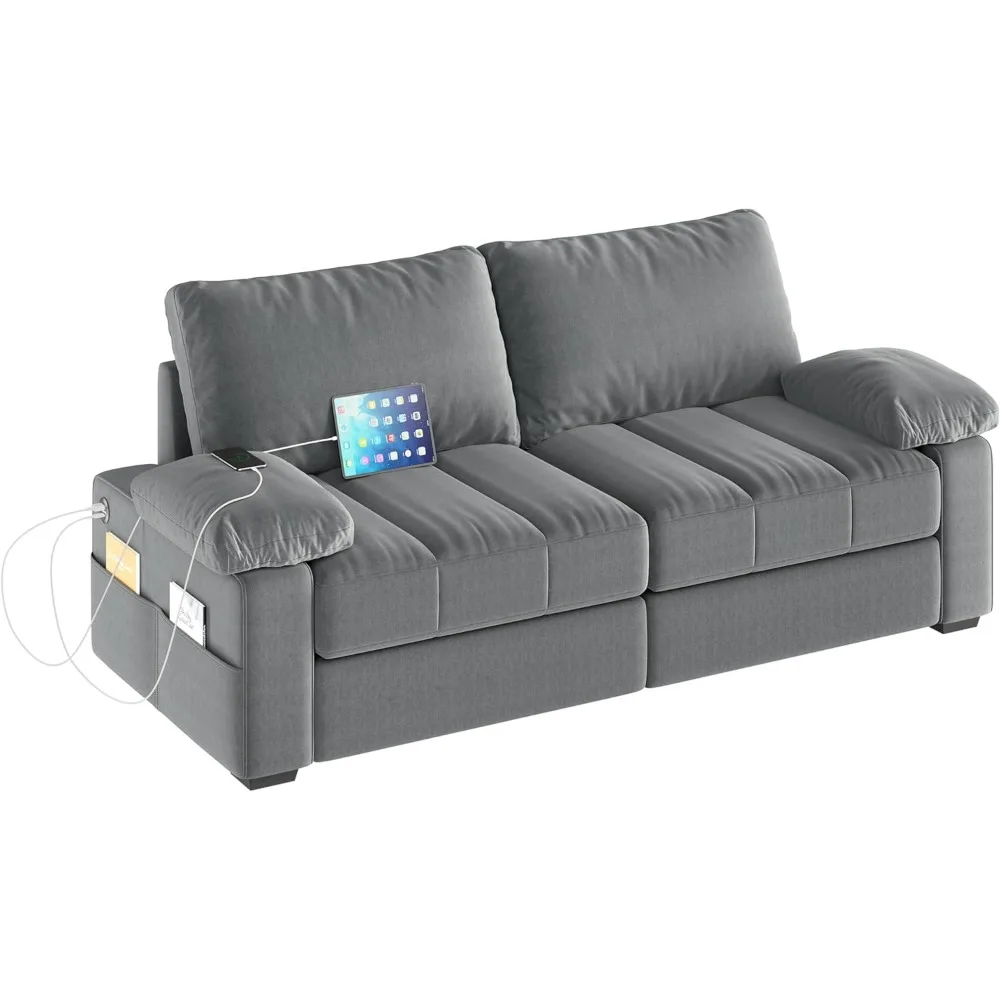 

79" Velvet Futon Sofa with Storage Pockets & USB Ports, Removable Armrest Pillow & Cover, Modern Comfy Loveseat Couch for Livin