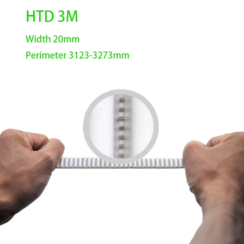 1Pcs Perimeter 3123-3273mm HTD3M PU With Steel Core Timing Belt Width 20mm White Polyurethane Closed Loop Gear Belt